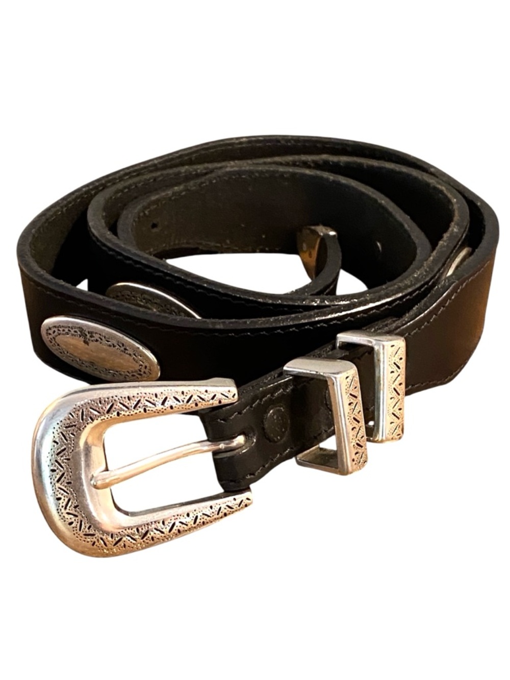Brighton Black Leather Belt with Silver Western Buckle